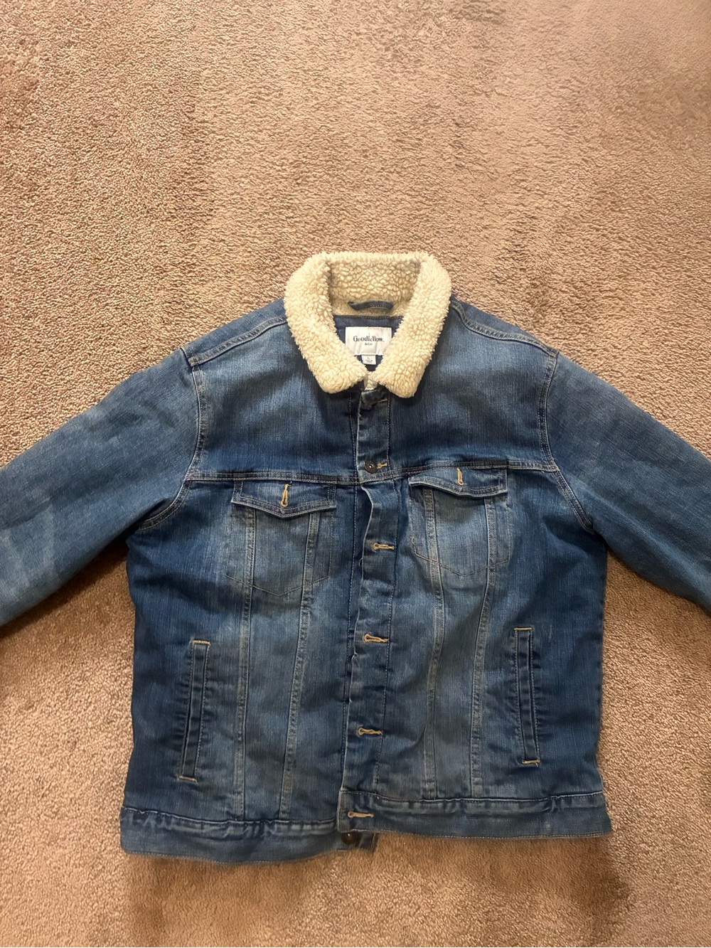 Goodfellow & Co Cream Sherpa Coat with Denim Trim